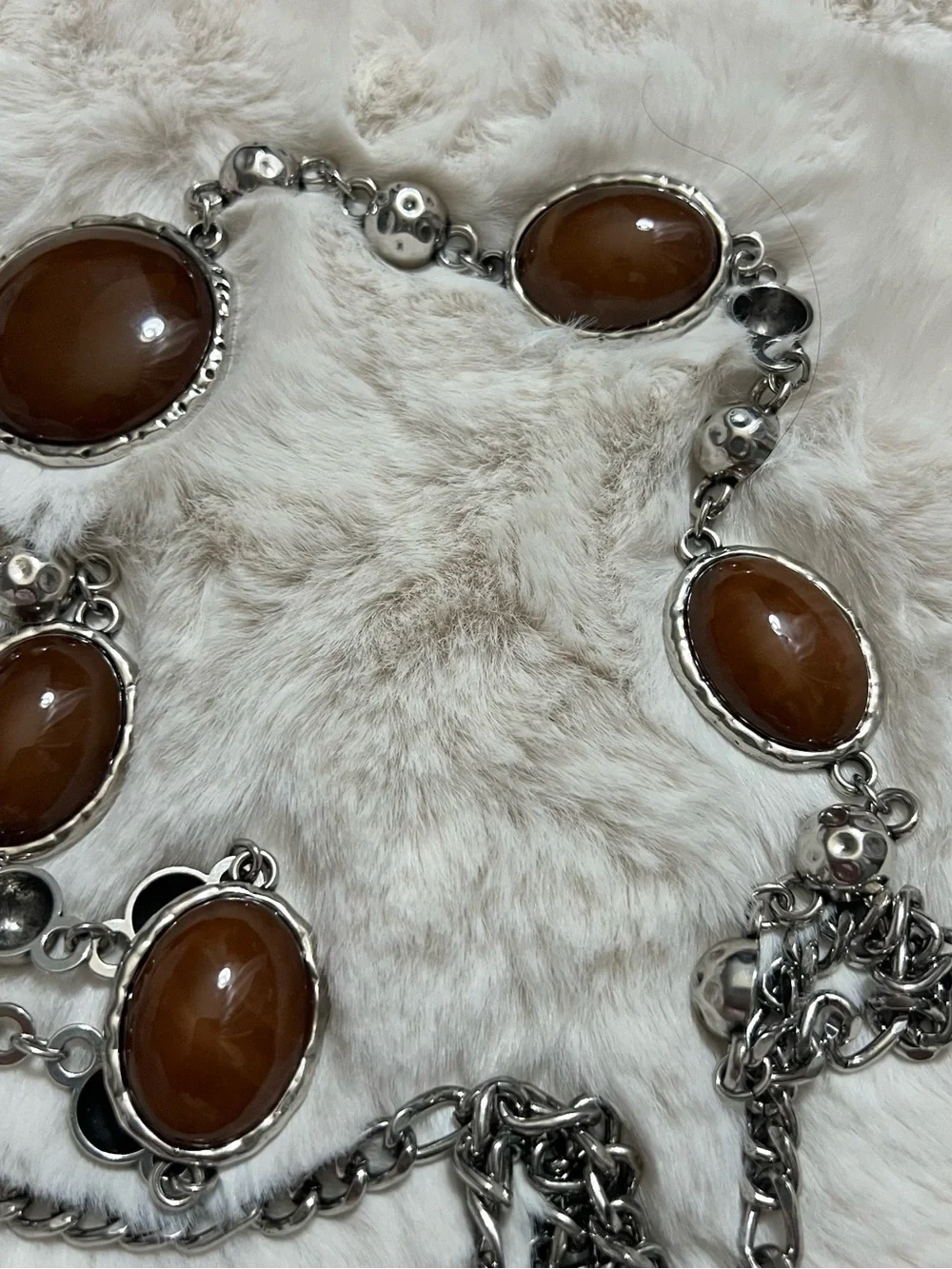 Brown Agate-Style Silver Link belt- Women one size